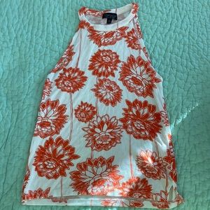 Orange flower ribbed tank top